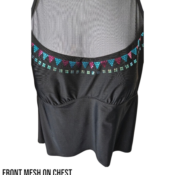 HEART & HARMONEY Plus Size Multi- Color Sequins Tie Neck Mesh Swimsuit Top 3X - Picture 3 of 14